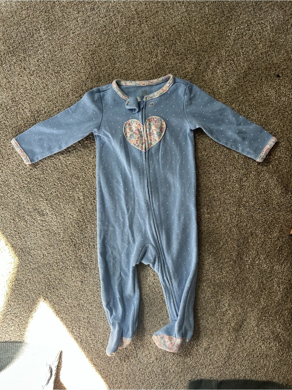 Just One You by Carter's Light Blue Waffle Footie with Floral Trim - Picture 2 of 3